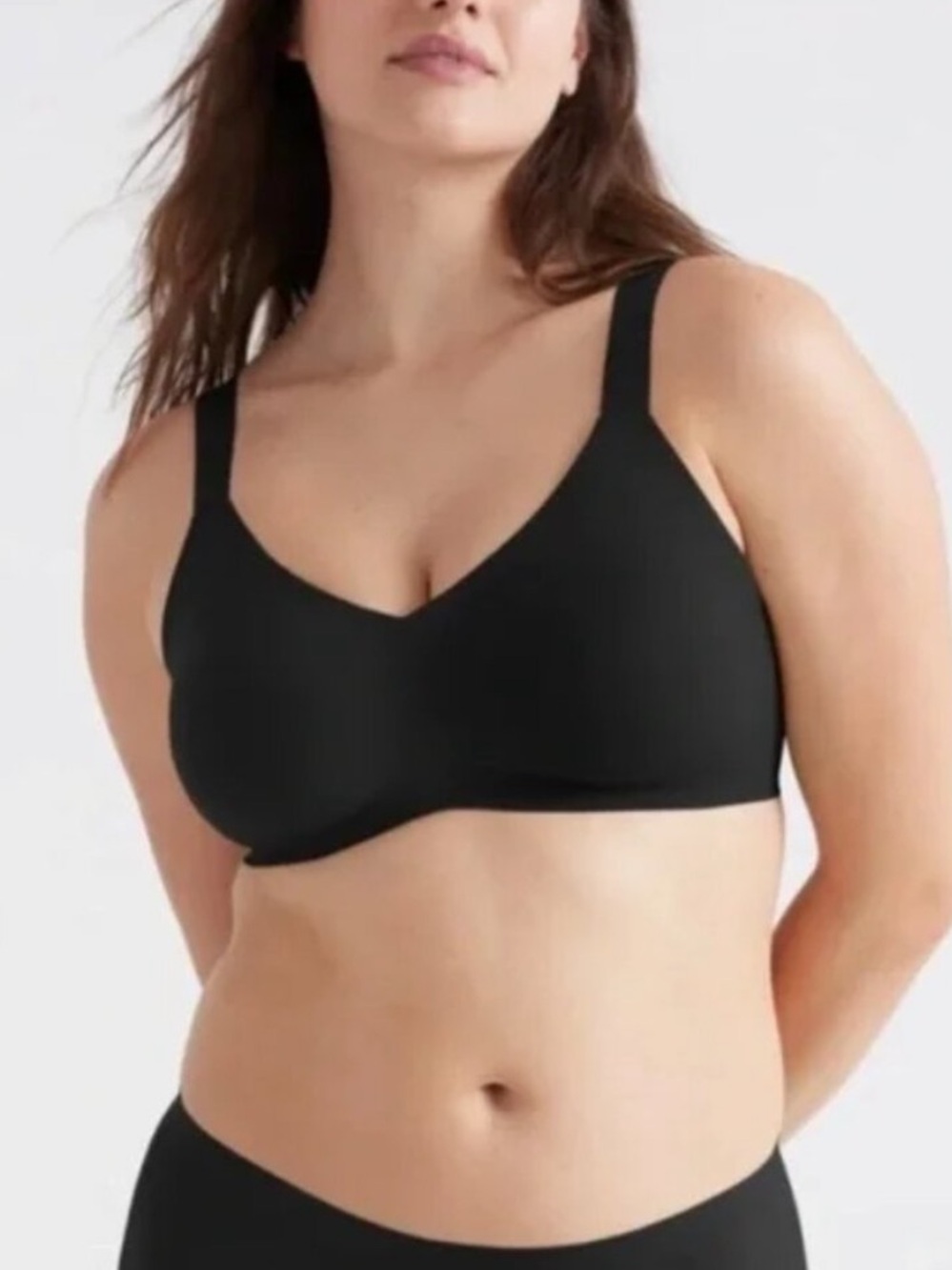 Knix Padded Evolution V-Neck Bra Wide Strap Wireless Black Womens 7+ 36F 38E 38F